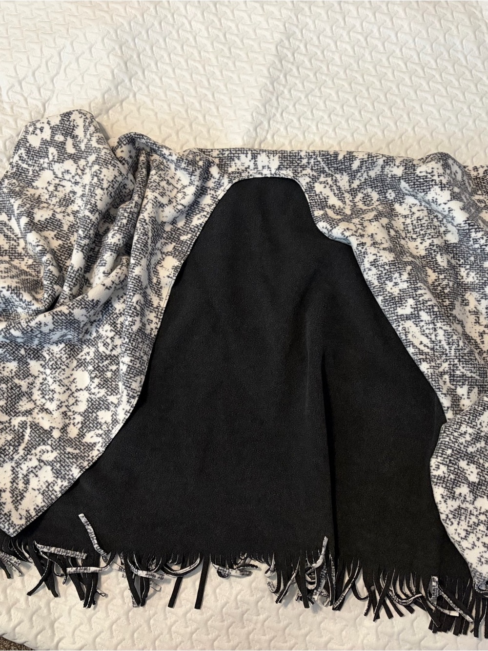Black and Gray Fringe Scarf Wrap